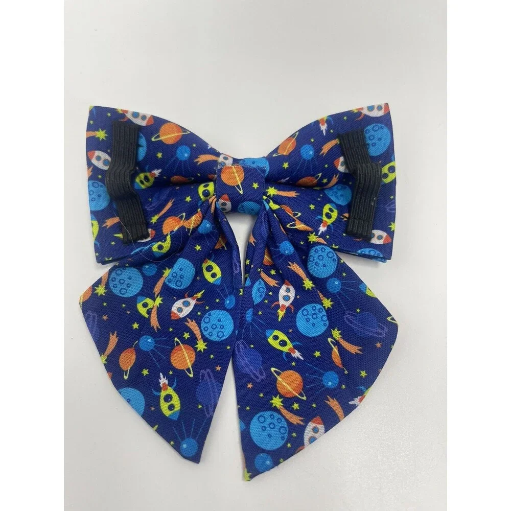 Dogwong Collar With Removeable Bow In Blue Space Adjustable Med/Lg Dog New